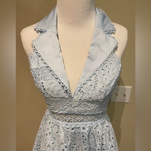 NWT ASOS Lace Light blue halter neck dress Petite 6 Small midi Bridal party - Picture 5 of 11